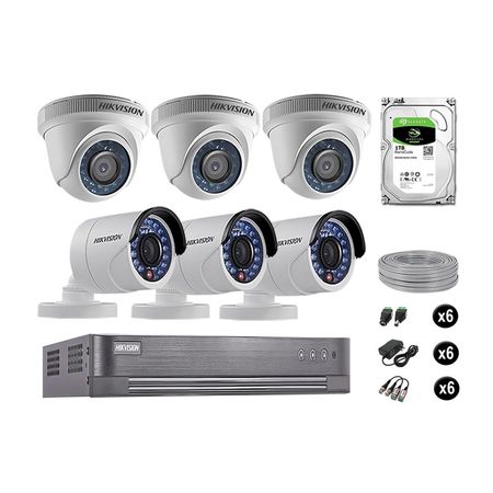 Cámaras Seguridad Hikvision Kit 6 Vigilancia Hd 720P + Disco 1Tb Completo P2P