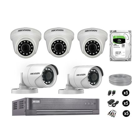 Cámaras Seguridad Hikvision Kit 5 Vigilancia Full Hd 1080P + Disco 1Tb Completo