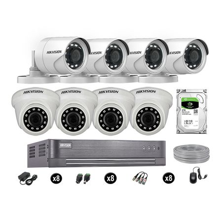 Cámaras Seguridad Hikvision Kit 8 Vigilancia Full Hd 1080P + Disco 2Tb Completo