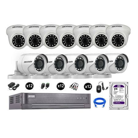 Cámaras Seguridad Hikvision Kit 12 Vigilancia Full Hd 1080P + Disco 1Tb Oferta