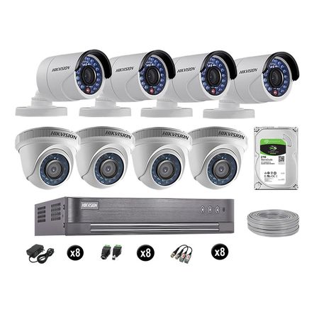 Cámaras Seguridad Hikvision Kit 8 Vigilancia Hd 720P + Disco 2Tb Completo P2P