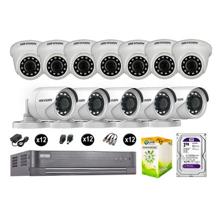 Cámaras Seguridad Hikvision Kit 12 Vigilancia Full Hd 1080P + Disco 2Tb Completo