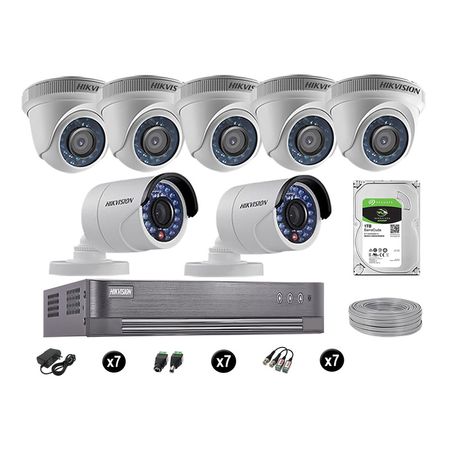 Cámaras Seguridad Hikvision Kit 7 Vigilancia Hd 720P + Disco 1Tb Completo P2P