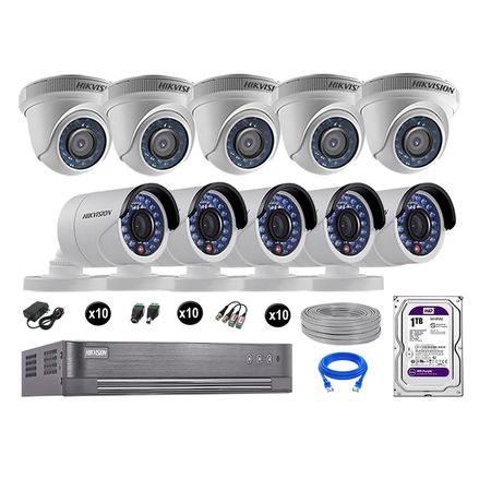 Cámaras Seguridad Hikvision Kit 10 Vigilancia Hd 720P + Disco 1Tb Completo P2P