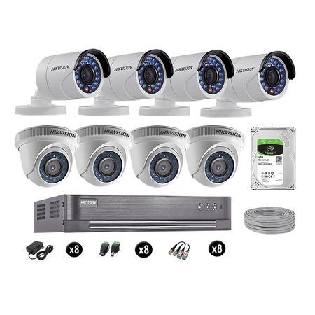 Cámaras Seguridad Hikvision Kit 8 Vigilancia Hd 720P + Disco 1Tb Completo P2P