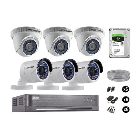 Cámaras Seguridad Hikvision Kit 6 Vigilancia Hd 720P + Disco 2Tb Completo P2P