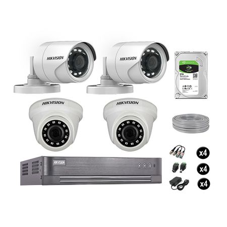 Cámaras Seguridad Hikvision Kit 4 Vigilancia Full Hd 1080P + Disco 2Tb Completo