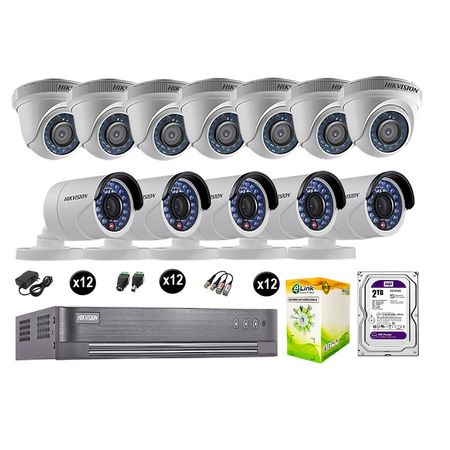 Cámaras Seguridad Hikvision Kit 12 Vigilancia Hd 720P + Disco 2Tb Completo P2P