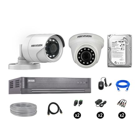 Cámaras Seguridad Hikvision Kit 2 Vigilancia Full Hd 1080P Disco 500Gb Completo