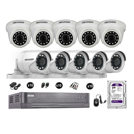 Cámaras Seguridad Hikvision Kit 10 Vigilancia Full Hd 1080P + Disco 1Tb Oferta