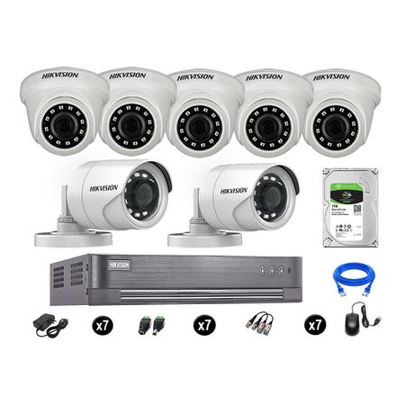 Cámaras Seguridad Hikvision Kit 7 Vigilancia Full Hd 1080P Disco 1Tb Oferta P2P