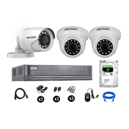 Cámaras Seguridad Hikvision Kit 3 Vigilancia Full Hd 1080P + Disco 1Tb Oferta