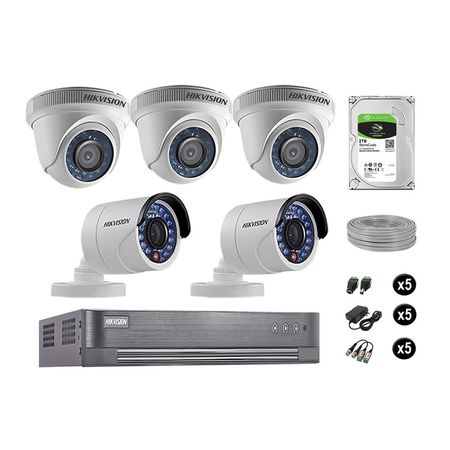 Cámaras Seguridad Hikvision Kit 5 Vigilancia Hd 720P + Disco 2Tb Completo P2P