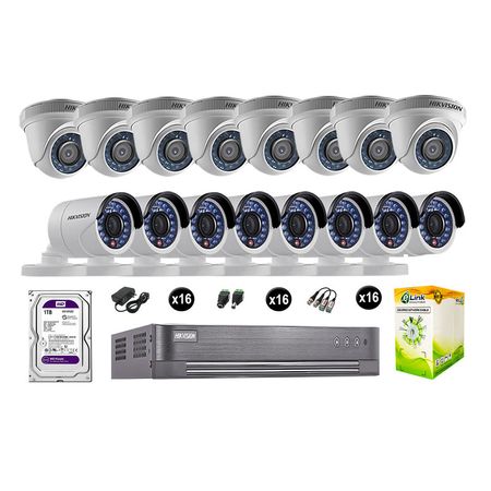 Cámaras Seguridad Hikvision Kit 16 Vigilancia Hd 720P + Disco 1Tb Completo P2P