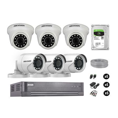 Cámaras Seguridad Hikvision Kit 6 Vigilancia Full Hd 1080P + Disco 2Tb Completo