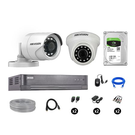 Cámaras Seguridad Hikvision Kit 2 Vigilancia Full Hd 1080P + Disco 1Tb Completo