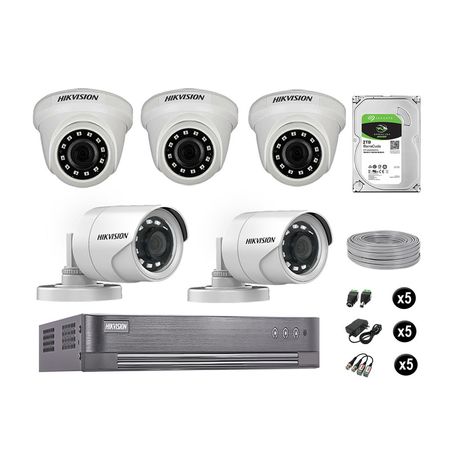 Cámaras Seguridad Hikvision Kit 5 Vigilancia Full Hd 1080P + Disco 2Tb Completo