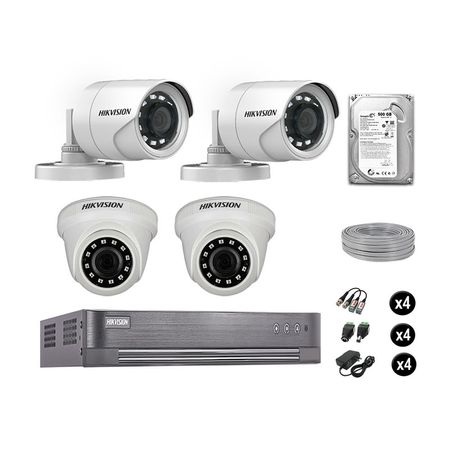 Cámaras Seguridad Hikvision Kit 4 Vigilancia Full Hd 1080P Disco 500Gb Completo