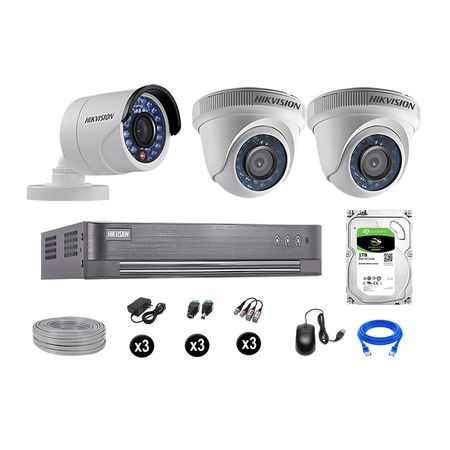 Cámaras Seguridad Hikvision Kit 3 Vigilancia Hd 720P + Disco 1Tb Completo P2P