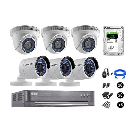 Cámaras Seguridad Hikvision Kit 6 Vigilancia Hd 720P + Disco 1Tb Oferta P2P Hdmi