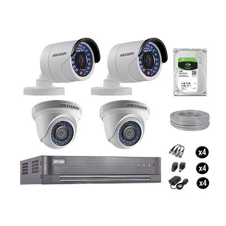 Cámaras Seguridad Hikvision Kit 4 Vigilancia Hd 720P + Disco 1Tb Completo P2P