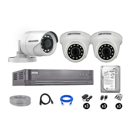Cámaras Seguridad Hikvision Kit 3 Vigilancia Full Hd 1080P Disco 500Gb Completo