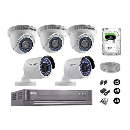 Cámaras Seguridad Hikvision Kit 5 Vigilancia Hd 720P + Disco 1Tb Completo P2P