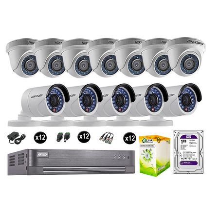 Cámaras Seguridad Hikvision Kit 12 Vigilancia Hd 720P + Disco 1Tb Completo P2P