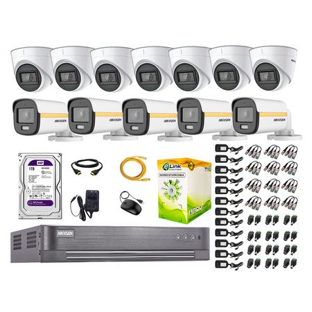 Cámaras Seguridad Hikvision Kit 12 Full Hd 1080p | Colorvu Visión Nocturna a Color + Disco 1tb