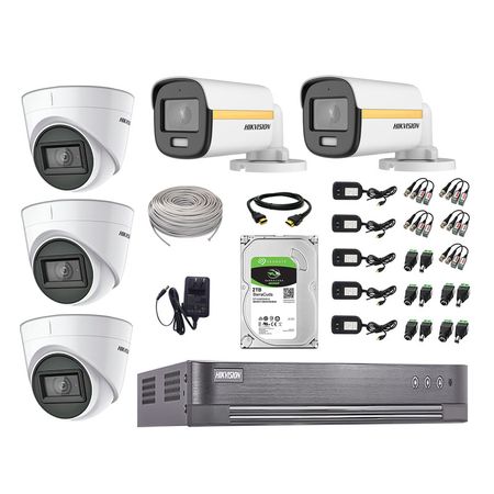 Cámaras Seguridad Hikvision Kit 05 Full Hd 1080p | Colorvu Visión Nocturna a Color + Disco 2tb