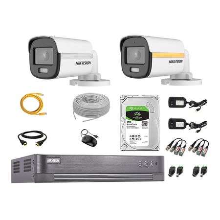 Cámaras Seguridad Exterior Tubo Kit 2 1080p Colorvu Visión Nocturna a Color + Disco 1tb