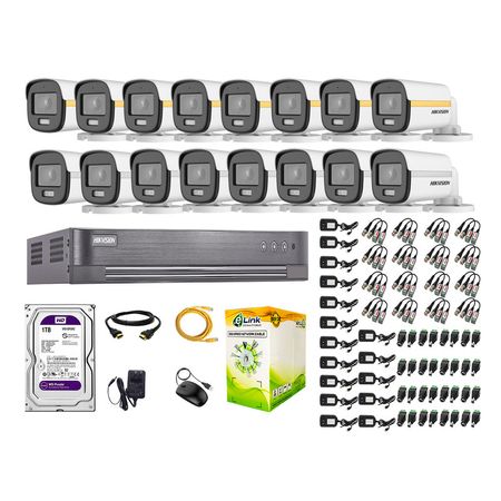 Cámaras Seguridad Exterior Tubo Kit 16 1080p Colorvu Visión Nocturna a Color + Disco 1tb