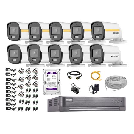 Cámaras Seguridad Exterior Tubo Kit 10 1080p Colorvu Visión Nocturna a Color + Disco 2tb