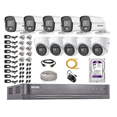 Cámaras Seguridad Kit 10 Hikvision 1080p Full Hd | Colorvu Visión Nocturna a Color + Disco 2tb