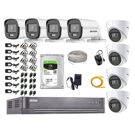 Cámaras Seguridad Kit 08 Hikvision 1080p Full Hd | Colorvu Visión Nocturna a Color + Disco 2tb