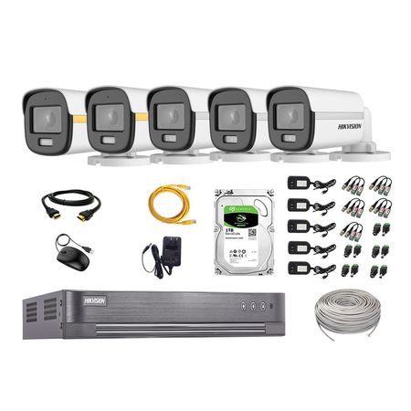 Cámaras Seguridad Exterior Tubo Kit 5 1080p Colorvu Visión Nocturna a Color + Disco 1tb