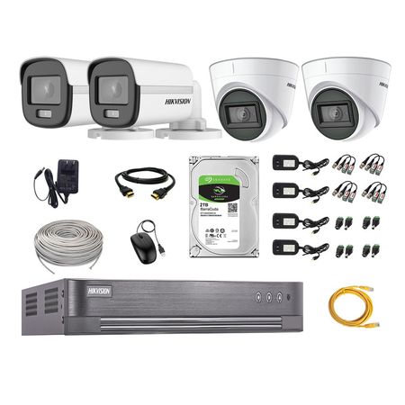 Cámaras Seguridad Kit 04 Hikvision 1080p Full Hd | Colorvu Visión Nocturna a Color + Disco 2tb