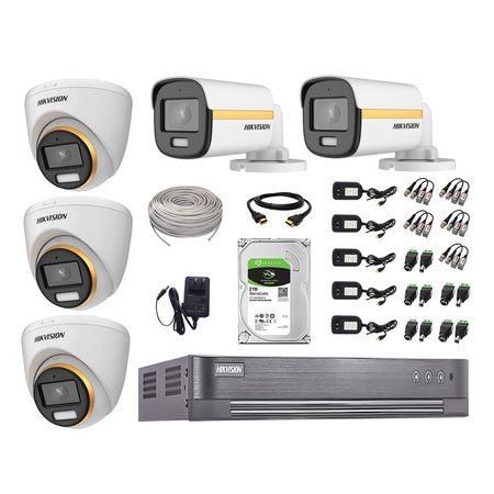 Cámaras Seguridad Kit 05 Hikvision Full Hd 1080p | Colorvu Visión Nocturna a Color + Disco 2tb