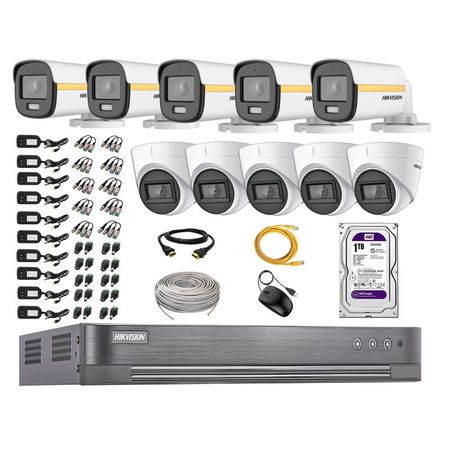 Cámaras Seguridad Hikvision Kit 10 Full Hd 1080p | Colorvu Visión Nocturna a Color + Disco 1tb