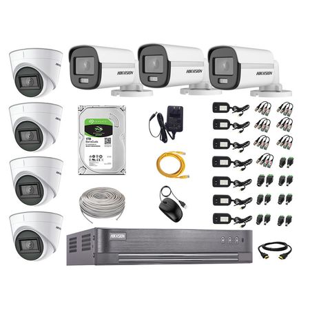 Cámaras Seguridad Kit 07 Hikvision 1080p Full Hd | Colorvu Visión Nocturna a Color + Disco 1tb