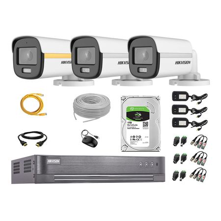 Cámaras Seguridad Exterior Tubo Kit 3 1080p Colorvu Visión Nocturna a Color + Disco 1tb