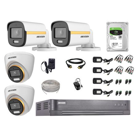 Cámaras Seguridad Kit 04 Hikvision Full Hd 1080p | Colorvu Visión Nocturna a Color + Disco 2tb