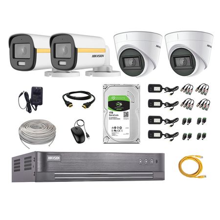 Cámaras Seguridad Hikvision Kit 04 Full Hd 1080p | Colorvu Visión Nocturna a Color + Disco 1tb