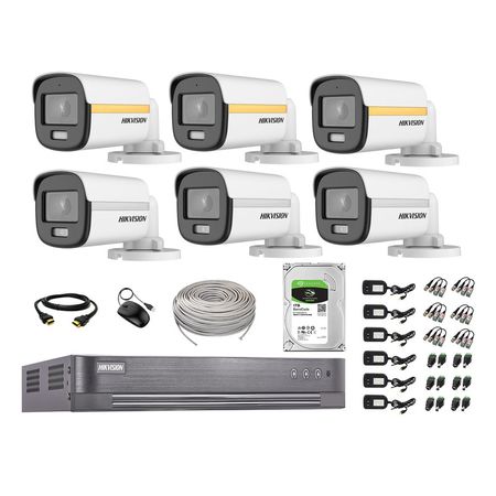 Cámaras Seguridad Exterior Tubo Kit 6 1080p Colorvu Visión Nocturna a Color + Disco 1tb