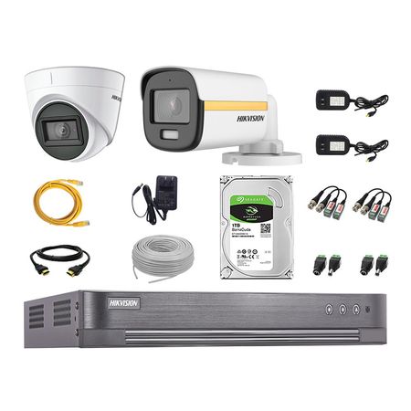 Cámaras Seguridad Hikvision Kit 02 Full Hd 1080p | Colorvu Visión Nocturna a Color + Disco 1tb