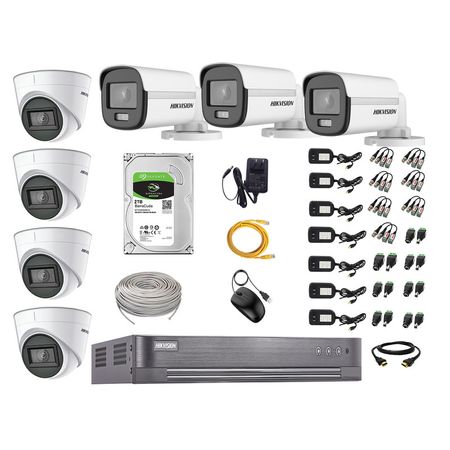 Cámaras Seguridad Kit 07 Hikvision 1080p Full Hd | Colorvu Visión Nocturna a Color + Disco 2tb