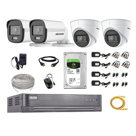 Cámaras Seguridad Kit 04 Hikvision 1080p Full Hd | Colorvu Visión Nocturna a Color + Disco 1tb