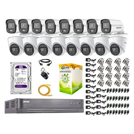 Cámaras Seguridad Kit 16 Hikvision 1080p Full Hd | Colorvu Visión Nocturna a Color + Disco 1tb