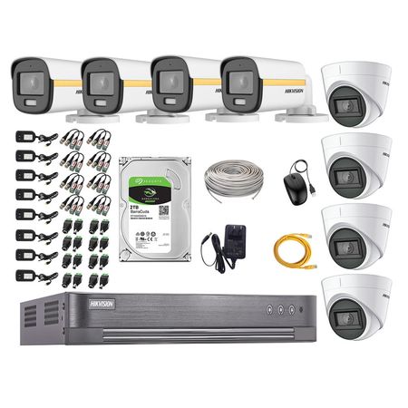 Cámaras Seguridad Hikvision Kit 08 Full Hd 1080p | Colorvu Visión Nocturna a Color + Disco 2tb