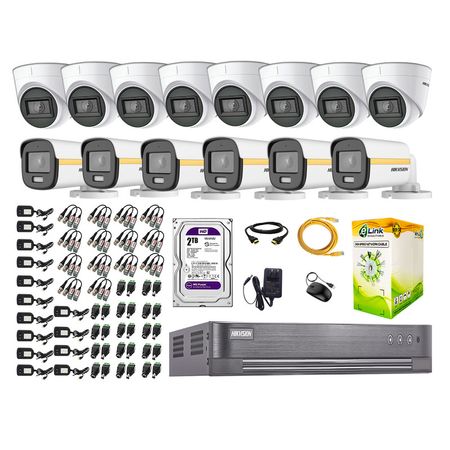 Cámaras Seguridad Hikvision Kit 14 Full Hd 1080p | Colorvu Visión Nocturna a Color + Disco 2tb